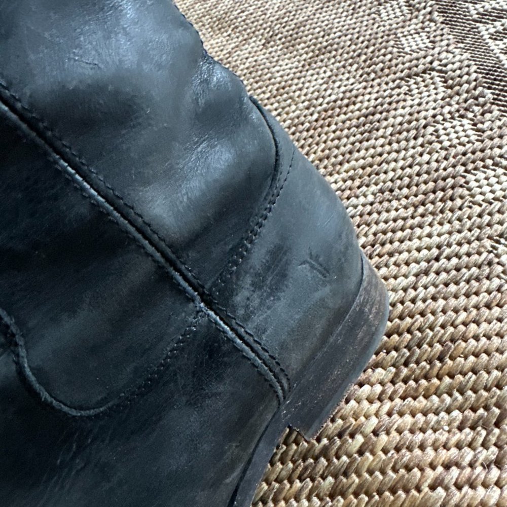 black leather FRYE Tall Riding Boots with side zipper, 7 - Picture 14 of 16